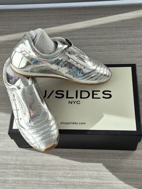 J/SLIDES Silver Metallic Slip-On Sneakers